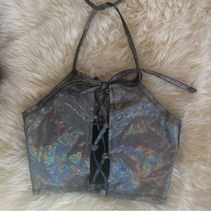 I Heart Raves reflective corset tie halter crop 🪩